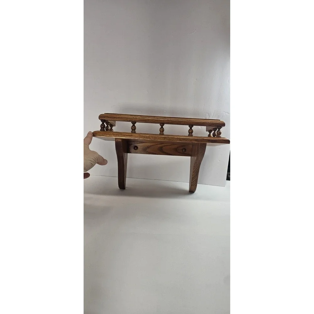 Vintage Spindle Plate Groove Rail Wood Wall Mounted Shelf Oak 14